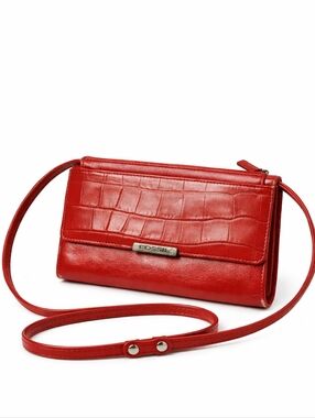 Fossil Vintage Red Leather Mini Crossbody Wallet Bag Y2K Croc Embossed